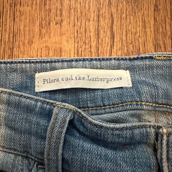 Anthropologie Pilcro and the letterpress blue embroidered floral denim jeans 25 - Picture 9 of 12